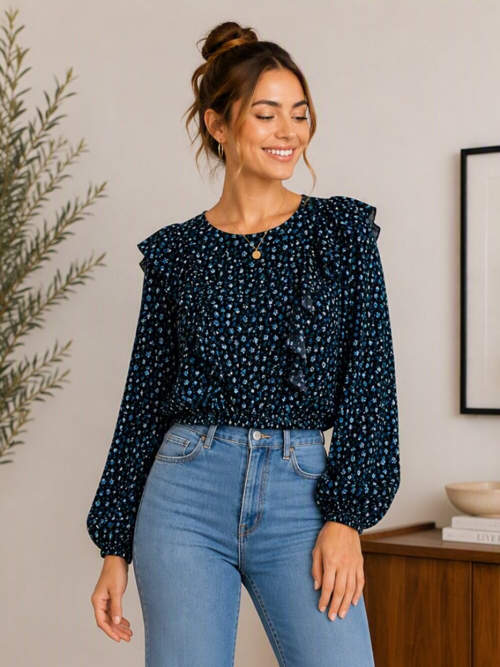 🦋 Wild Fable Teal Floral Ruffle Blouse | XL | NWT